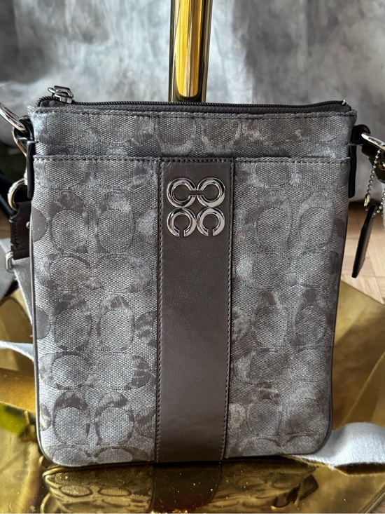 Coach Handbags - Coach Gray Signature Crossbody Bag Silver Metallic Jacquard Y2K Mini Purse